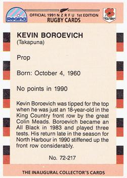1991 Regina NZRFU 1st Edition #72 Kevin Boroevich Back